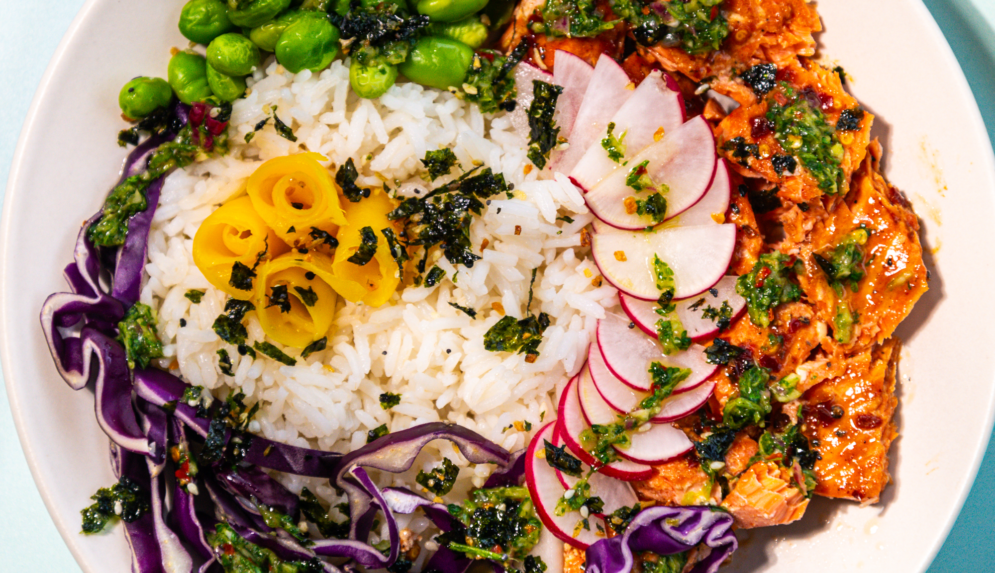 Spicy Glazed Salmon Poke Bowl